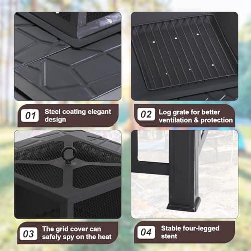 FDW Multifunctional Outdoor Fire Pit 32 Inch Table Metal Firepit Stove Backyard with Waterproof Cover for Patio Garden Fireplace, Camping, Outdoor Heating, Bonfire and Picnic 5