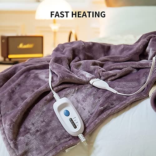 JET'S HOME Heated Blanket King 100"x90" - ETL&FCC Certified Electric Blanket Machine Washable Heating Blanket with 4 Heating Levels 10 Hours Auto-Off Overheating Protection (Purple) 5