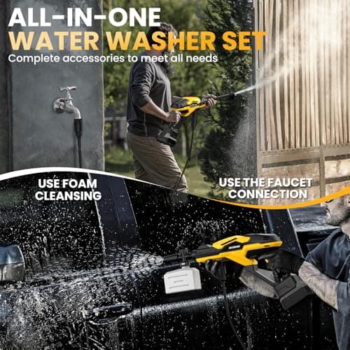 Cordless Pressure Washer for Dewalt 18/20V Battery, 800 PSI Portable Handheld Power Washer with Brushless Motor, 6-in-1 Nozzle, 3 Level Adjustable for Car Yard Fence Wall Clean (Battery Not Included) 6