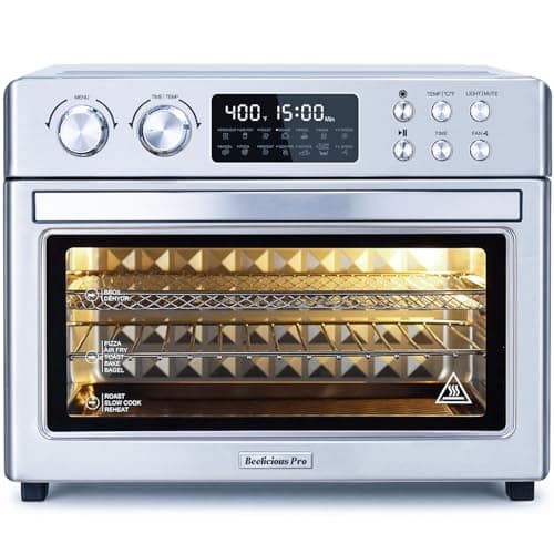 28QT Air Fryer Toaster Oven Combo, Large 12-in-1 Convection Countertop Oven with 3-Layer Cooking, Rotisserie for Chicken, 6 Heating Tubes, Fast Preheat, Fit 11" Pizza, All Accessories, Cool Silver