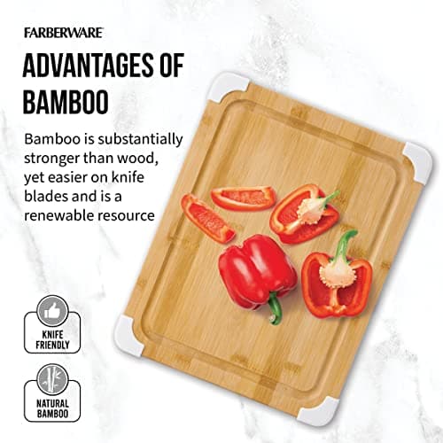 Farberware Nonslip Bamboo Cutting Board with Juice Groove, 11x14 Inch, White 6