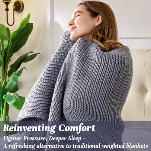 Guohaoi Knitted Weighted Blanket for Adults (Light Grey 60"x80" 15lbs) No Beads Cooling Throw Blanket for Hot Sleepers, Home Decor Breathable Chunky Knit Heavy Blanket Use on Queen/King Size Bed 6
