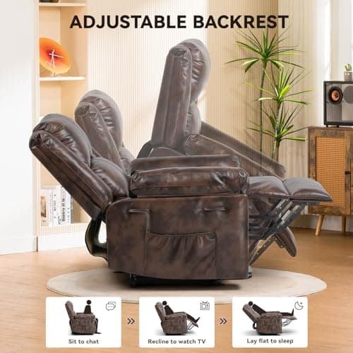 COMHOMA Power Lift Recliner for Elderly, Lift Chair with Heat and Massage，PU Recliner Sofa with 2 Side Pockets and Infinite Position for Living Room (Brown) 5