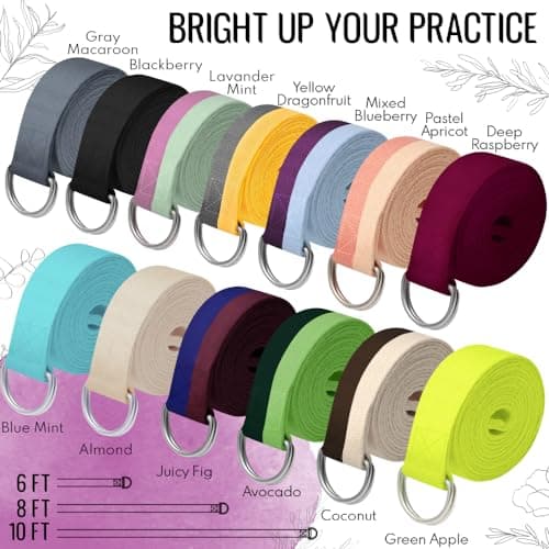 TECEUM Yoga Strap & Mat Strap – 2 IN 1 – Cotton – 6 ft 8 ft 10 ft (30+ colors) – Adjustable Non-Slip Belt for Yoga, Pilates, Stretching, Physical Therapy, Fitness & Home Workout – For Carrying Mats 7