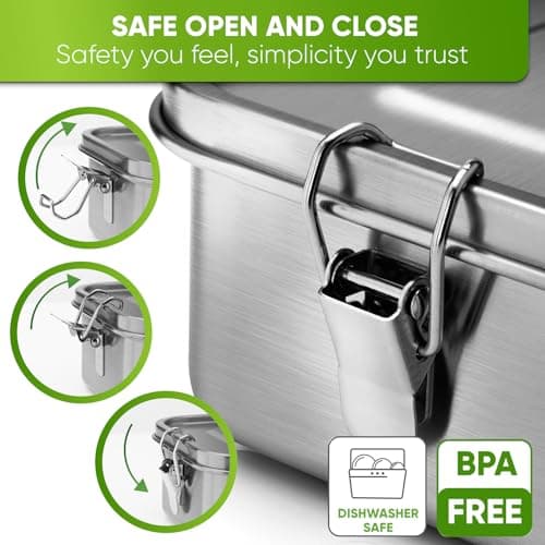 Blockhütte Stainless Steel Lunch Box I 27oz I with free sealing I Bento Box 3 Compartments, Leak-Proof Food Containers, Metal Lunchbox for Travel & Work, Eco-Friendly Meal Storage Solution 5