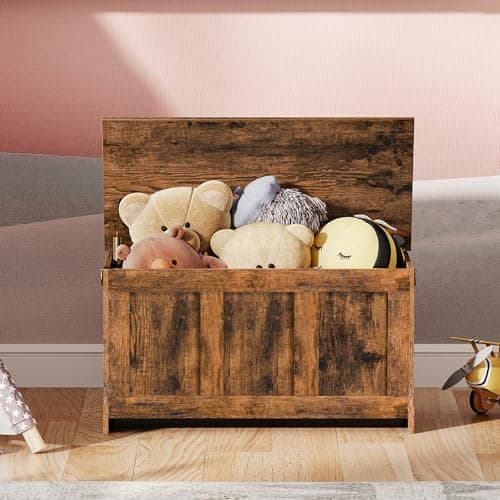 HOOBRO Storage Bench, 29.5" Retro Wooden Storage Chest, Wooden Storage Trunk, Toy Chest with Lift Top, Multifunctional Entryway Organizer, for Entryway, Living Room, Rustic Brown FG751CW01 5