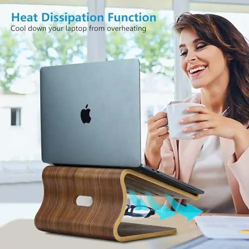 SAMDI Wood Laptop Stand for Desk,Laptop Holder Stand,Wooden Cooling Computer Holder,Suitable for Most laptops Heat Dissipation Shelf (Walnut) 7
