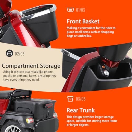 All-Terrain 4-Wheel Electric Powered Mobility Scooter for Seniors & Adults Heavy Duty Mobile Scooters with Convertible 2-Seat, 3-Speed Mode, 1000W Motor, 330lbs Capacity (Red) 6