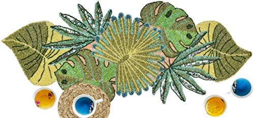 Lightnpro Beaded Table Runner 13x36 Inch - Handmade Decorative Green Leaves Pattern with Glitz Embroidery - Elegant Table Decor for Weddings, Holidays, Parties, Gifts & Everyday Dining Centerpieces