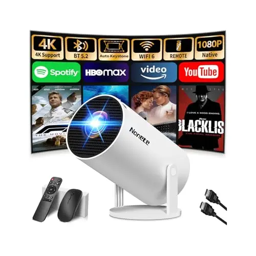 [2026 Upgraded] Mini Projector Support 4K 1080P FHD Auto Keystone 270° Rotatable with WiFi 6 and Bluetooth 5.2 Projector Portable Compatibile with HDMI/TV Stick/Memory Stick/Laptop,White
