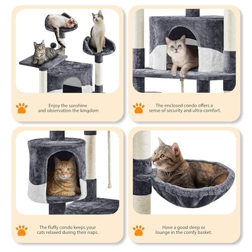 Yaheetech 79in Multi-Level Cat Trees Indoor Cat Tower with Sisal-Covered Scratching Posts, Plush Perches and Condo for Kittens, Cats and Pets - Dark Gray and White 5