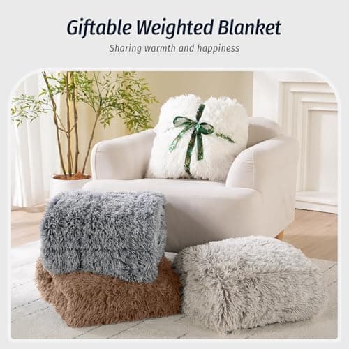 Wemore Shaggy Long Fur Faux Fur Weighted Blanket,Cozy and Fluffy Plush Sherpa Long Hair Blanket for Adult 15lbs,Fluffy Fuzzy Sherpa Reverse Heavy Blanket for Bed,Couch, Brown 60 x 80 Inches 5