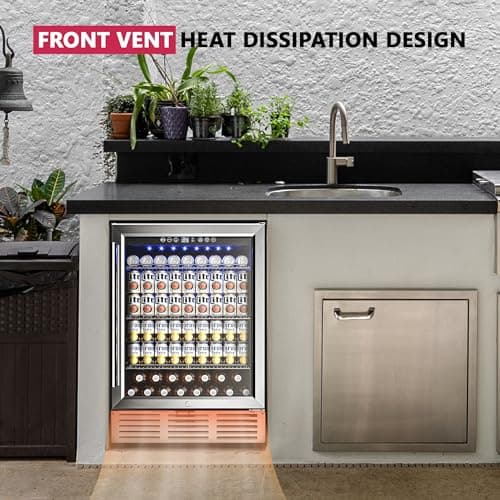 Icyglee 24 Inch Beverage Refrigerator, Beverage Cooler 180 Can Built-in Design, Under Counter Beer Fridge with Glass Door for Soda, Wine, Water - For Kitchen, Office or Bar 5