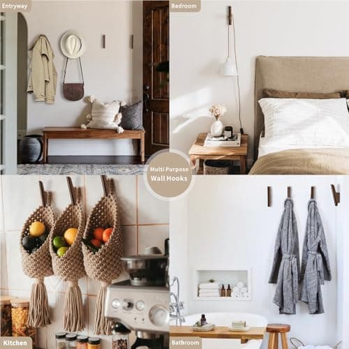 FCOWK Wood Wall Hooks 4 Pack Coat Hooks Wall Mount Walnut Wooden Hooks for Hanging Hat, Bag, Backpack, Rustic Coat Hooks for Wall, Wood Towel Hooks for Bathrooms and Entryway Hooks (Walnut, Dark) 7