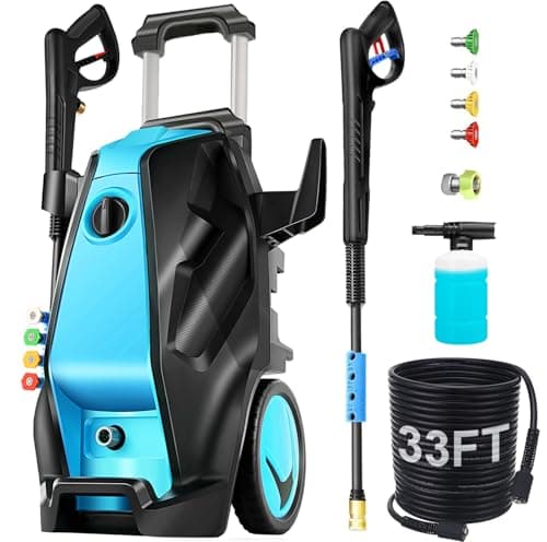 commowner 5000PSI Electric Pressure Washer with 33FT Hose 4.0GPM Power Washers Electric Powered Professional High Pressure Cleaner Machine, Foam Cannon, 4 Tips, powerwashers for Home Cars, LBlue
