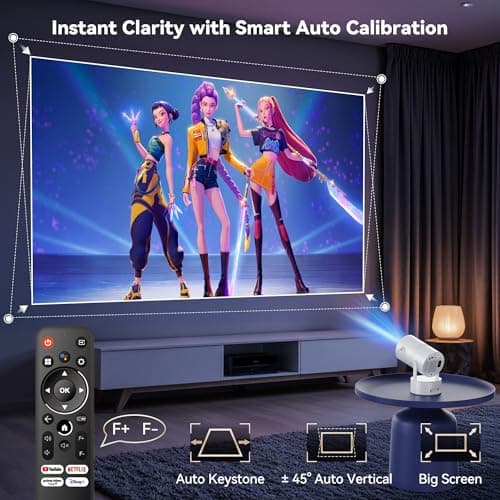 [Built-in Battery] Mini Projector with Wifi and Bluetooth, Rechargeable Portable Outdoor Smart Projector with Support 4K Decoding, Electric Focus Home Theater for Phone, White 5