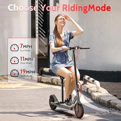 Roinside Electric Scooter with Seat - 8.5" Solid Tires, 350W Motor, Up to 19 MPH and 21 Miles Long-Range Commuting Foldable Scooter for Adults with Dual Braking System and Smart App 7