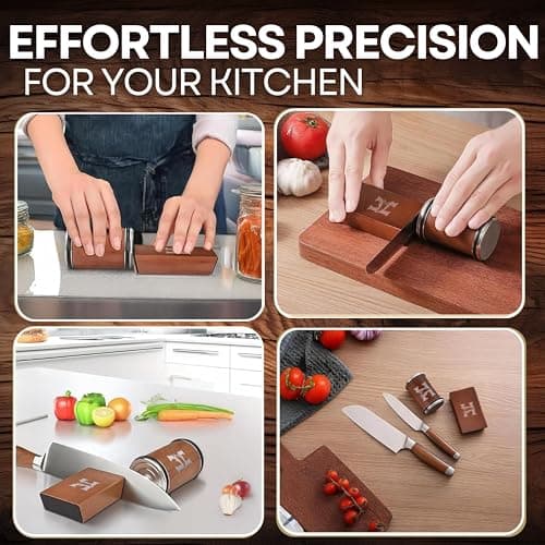 Rolling Knife Sharpener Kit – 3-Stage 400/1000/3000 Grit Discs – 15° & 20° Magnetic Angles – Replaceable Diamond & Ceramic Discs – Professional Kitchen & Chef Knife Sharpening System 9