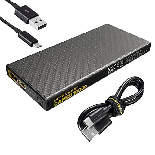 Nitecore Carbo 10000 Power Bank, 10000mAh Carbo Fiber Ultra Slim Lightweight USB Dual Ports QC PD Quick Charge with Lumentac Cable for Phones Flashlights and Headlamps