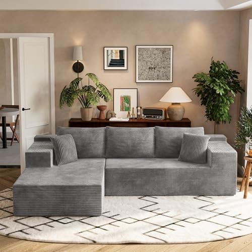 Homall 108" Modular Sectional Sofa, Boneless Couch with L-Shape Chaise, Cloud Couch with Deep Seat Upholstered, No Assembly Required for Living Room, Bedroom (Corduroy, Grey) 7