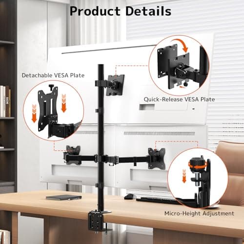 PUTORSEN Triple Monitor Mount for Up to 49" Ultrawide and 32" Monitors per Side Arm, Extra Tall 3 Monitor Desk Mount Holds up to 44 lbs, VESA 75/100 mm 6