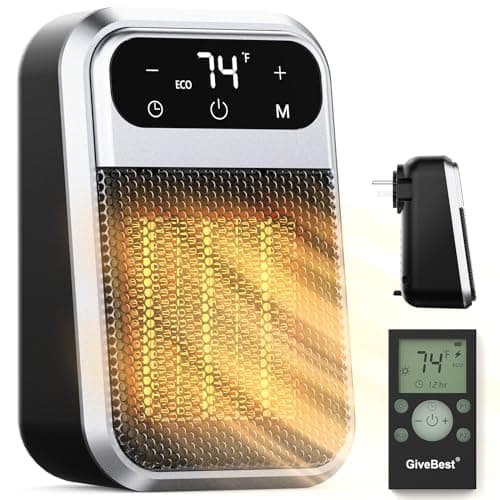 GiveBest Small Plug In Heater, Digital Display Bathroom Heaters for Indoor Use, 800W Ceramic Portable Electric Mini Heat with Adjustable Thermostat and 12h Timer,ECO mode save energy for Office Home