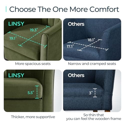 LINSY Accent Chair with Ottoman, Modern Barrel Chair Small Armchair Reading Chair with Footrest, Comfy Round Arms Chair for Living Room Bedroom Reading Room, Velvet, Olive Green 6