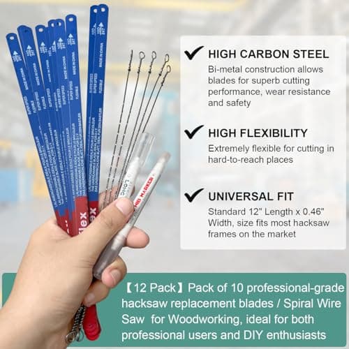 10 Pack Hacksaw Blades, High Speed 24 Tpi - 12" Length Hacksaw Blades 12 Inch Metal 6