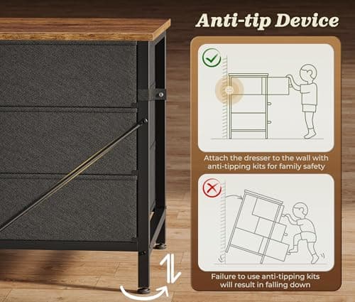 Huuger 78.7 inch Long Dresser for Bedroom, 15 Drawer Fabric Dresser for Closet, Large TV Stand for 65, 75, 85 inch TV, Wide Chest of Drawer with Storage, 78.7" W x 12.9" D x 26.7" H, Rustic Brown 9