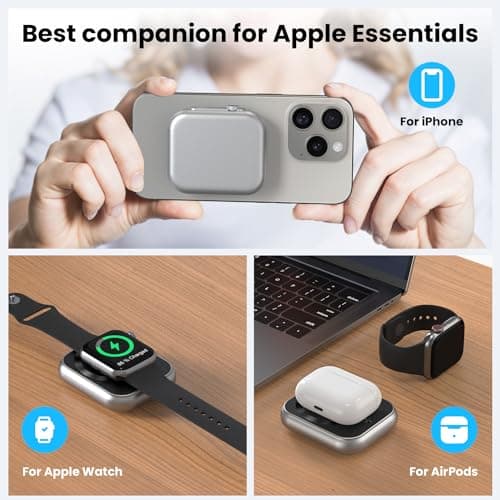 MEKIKI Wireless Portable Charger,3-in-1 Magnetic Power Bank 5000mAh,22.5W Fast Charging USB-C Mag-Safe Battery Pack,Compatible with iPhone 16/15/14/13/12,Apple Watch Series,Airpods 5