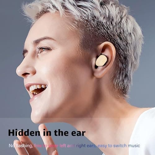 SYSFUN Single Bluetooth Wireless Earbud, Mini Invisible in-Ear Wireless Bluetooth Headphone 12 Hours Super Long Battery Life Suitable for Sports Work and Sleep- Beige 6