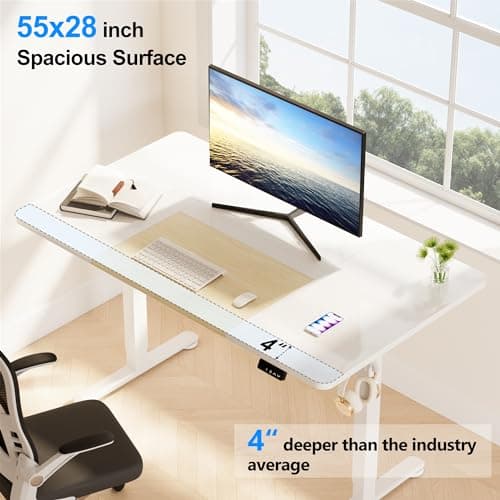 WOKA Electric Height Adjustable Electric Standing Desk, 55 x 28 Inch Sit Stand Desk with Memory Controllers, Stand up Desk for Home Office, White and Oak Tabletop 7