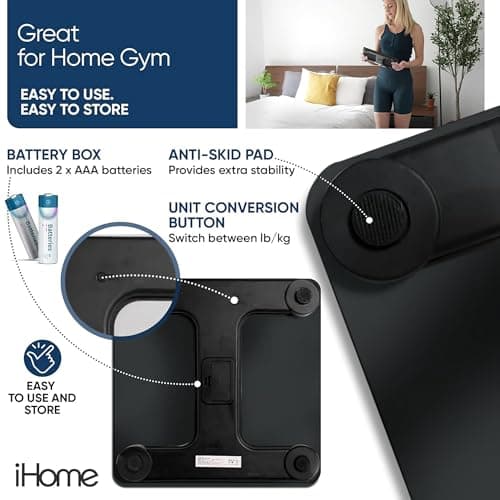 iHome Digital Scale, Bathroom Scale, Batteries Included, Scale Body Weight, Weight Scale, Bathroom Scales for Weight, Digital Scales for Body Weight (Black) 5