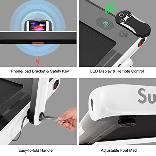 GYMAX Walking Pad, 2.25HP Foldable Treadmill with Smart App & Remote Control, Bluetooth LED Monitor, Small Spaces Compact Running Machine, Folding Portable Under Desk Treadmill for Home Office (White) 5