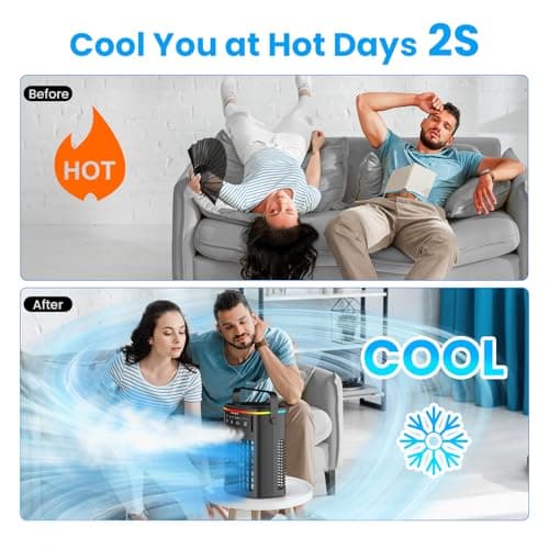 Portable Air Conditioners, Mini Air Conditioner Portable with Remote, 3 Speeds & 3 Mist, 2-8H Timer & 7 Light Evaporative Air Cooler, Personal Cooling Air Conditioner Fan for Bedroom Office Desk 7