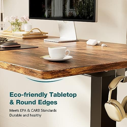 Elevon Electric Standing Desk Height Adjustable, 63x 24 Inch Sit to Stand up Desk, Rising Home Office Computer Desk with 3 Memory Height Presets, 2 Headphone Hooks, Splice Board, White 5