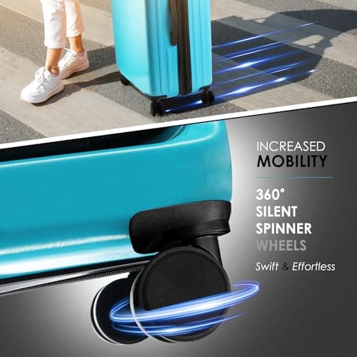 TRAVELARIM 20 Inch Carry On Luggage 22x14x9 Airline Approved, Carry On Suitcase with Wheels, Hard-shell Carry-on Luggage, Durable Luggage Carry-On, Teal Small Suitcase with Cosmetic Case 6