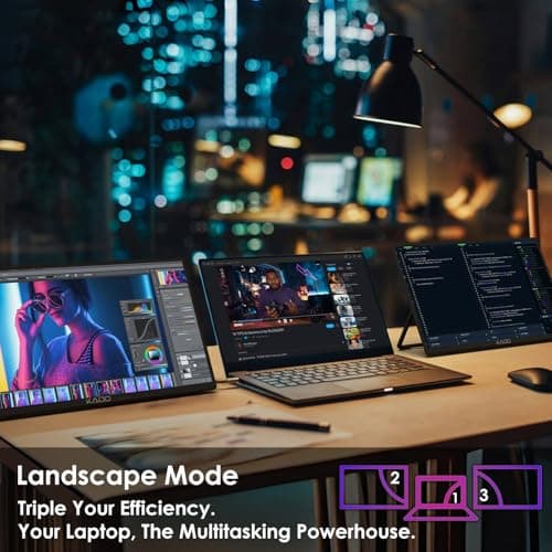 Kado Dual Portable Monitor Setup - 2-Pack 15.6-inch FHD Portable Monitor for Laptop, 1920x1080 IPS mini-HDMI USB Type-C Laptop Screen Extender Built-in Speakers, Stacked Desk Setup for Office Gaming 2