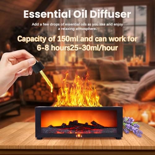 Fireplace Humidifier Diffuser, 7 Colors Flame Diffuser for Essential Oils, Fire Aroma Diffuser with Remote, Air Humidifiers Aromatherapy Diffuser for Home, Bedroom, Office,Yoga 5