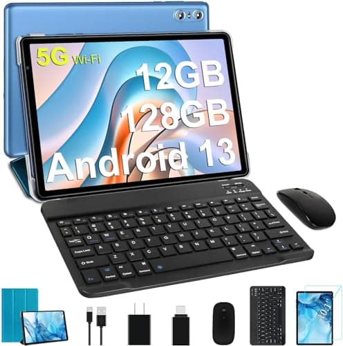 SEBBE 2024 Tablet 10 Inch Android 13 Tablet PC 12GB RAM + 128GB ROM TF 1TB Octa-Core 2.0 GHz, Bluetooth 5.0 | 5G WiFi | 6000mAh | 1280 * 800 | 5MP+8MP, with Keyboard and Mouse Blue