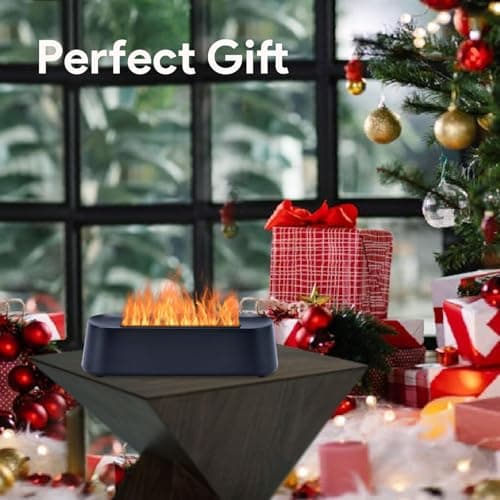 7Color Aroma Diffuser with Remote,Volcano Diffuser for Home Large Room，Flame Diffuser Humidifier 10.7"×3"×3.1" (Black-01) 7