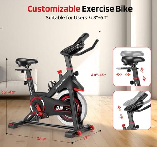 DMASUN Exercise Bike, Silent Magnetic Resistance Stationary Bike for Home with 330 LBS Capacity, Indoor Bike with Comfortable Seat Cushion, Digital Display with Pulse 6