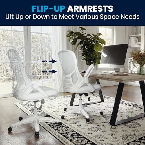 Flash Furniture Porter High-Back Swivel Office Chair with Adjustable Lumbar Support and Height, Ergonomic Mesh Desk Chair with Flip-Up Armrests, White 12