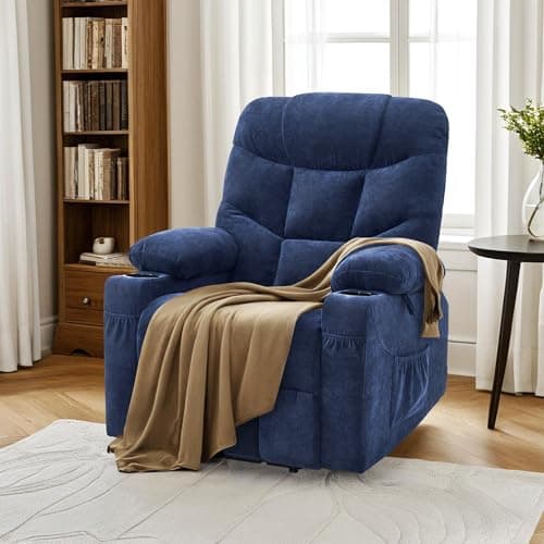 MCombo Power Lift Recliner Chair with Extended Footrest for Elderly People, Fabric 7287 (Navy Blue, Medium) 9