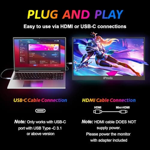 iProda Portable Monitor for Laptop,120hz Portable Gaming Monitor FHD 1080P 18.5 inch Laptop Monitor Extender Travel Portable Computer Monitor Screen Extender for PS5/4 Mac PC 7