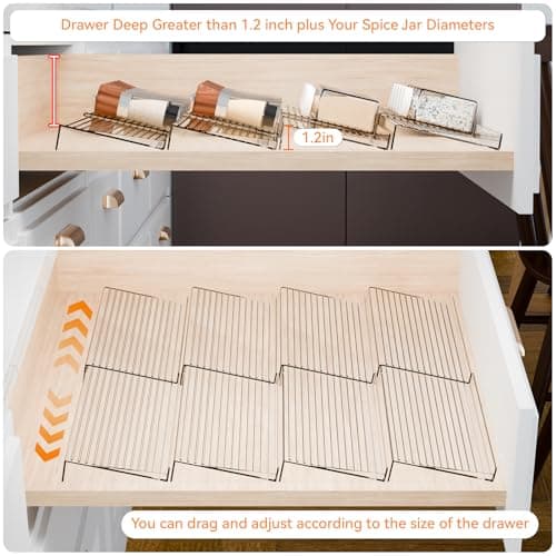 Yieach 4 Pack Adjustable Narrow Spice Rack for Drawer - Expandable From 9" to 17.7" - Acrylic Drawer Seasoning Organizer,Tiered Clear Spice Tray for Spices,Condiment,Nail Polish and Jar Organization 5