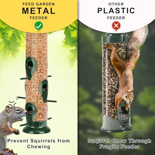 FEED GARDEN Metal Bird Feeder - 6 Port Tube Feeder for Outdoors, Heavy Duty Squirrel Proof with Metal Lid, Easy Fill & Clean, Weather Resistant, 13 Inch 7