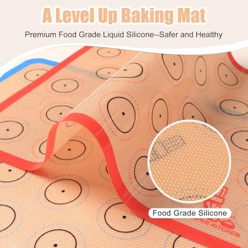 Silicone Baking Mat Macaron - Set of 3 (2 Half Sheet Liners and 1 Quarter Sheet), Non Stick Silicon Cookie Oven Liner For Macaroons, Bake Pans, Pizza, Toaster, Cake and Bread Making (Red,Blue,Gray) 7