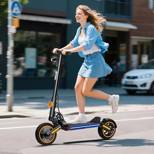 Electric Scooter for Adults - 500W Motor/10”Solid Off-Road Shock Tire,24MPH Max Speed Folding E-Scooter,Front and Rear Dual Suspension Lightweight Scooter for Campus Passage Urban Travel,UL Certified 5