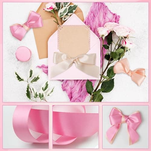 Mlurcu Pink Satin Ribbon 1 Inch Wide Light Pink Blush Pink Dusty Rose Ribbon Assorted Solid Color Double Faced Satin Ribbon for Flower Bouquet Wedding Invitation Crafts Gift Wrapping Hair Bows - 60Yds 5